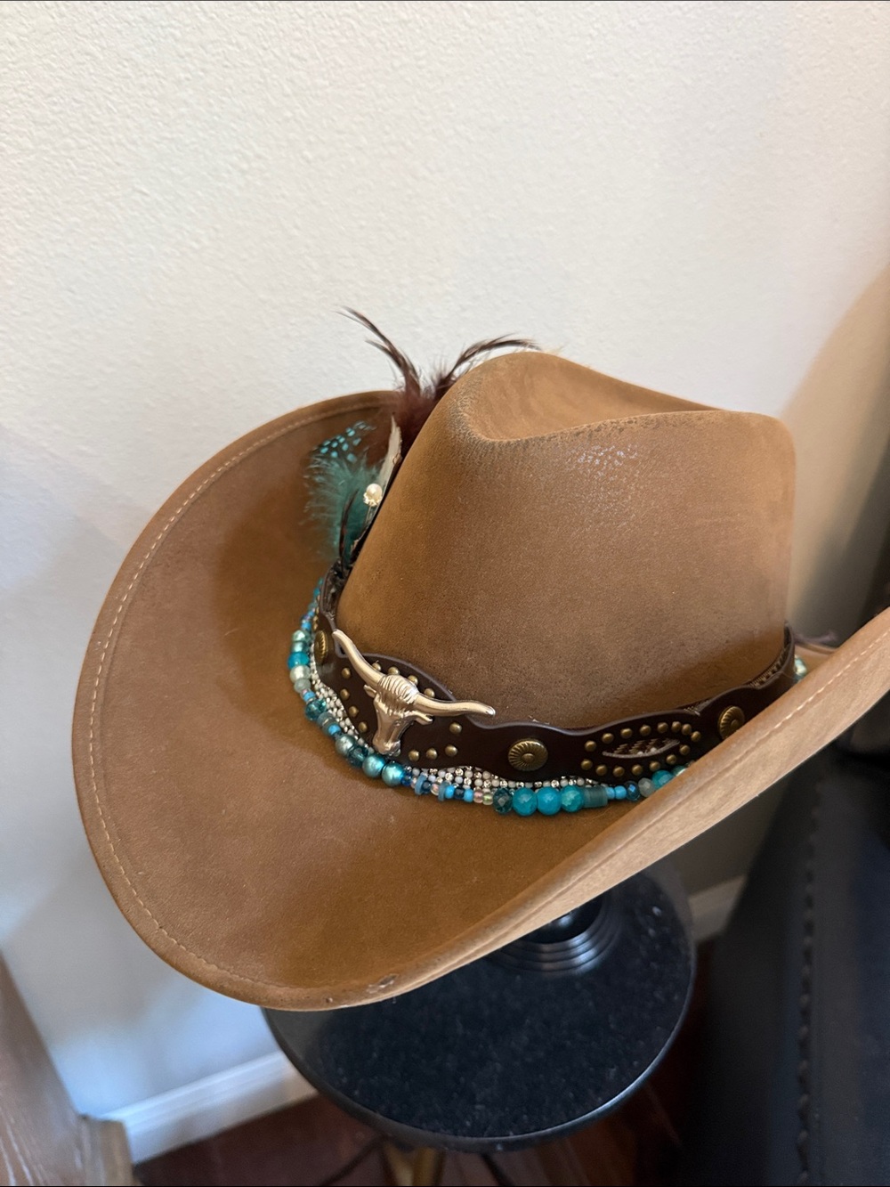 Handmade with love not perfection Western Cowboy Hat with Turquoise Bead M/L - Picture 6 of 8